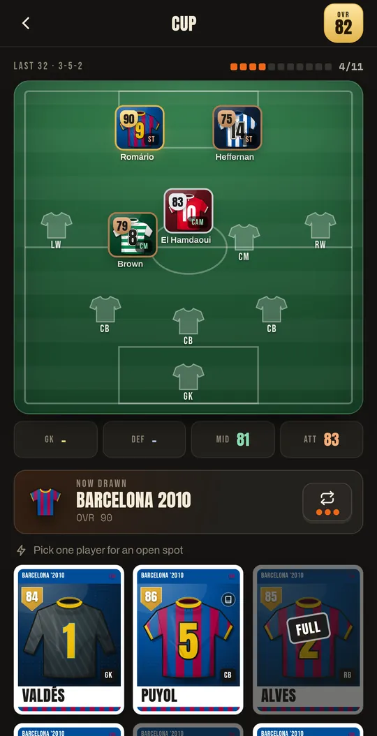 El draft en la app Gaffer XI: elige un jugador para tu alineación